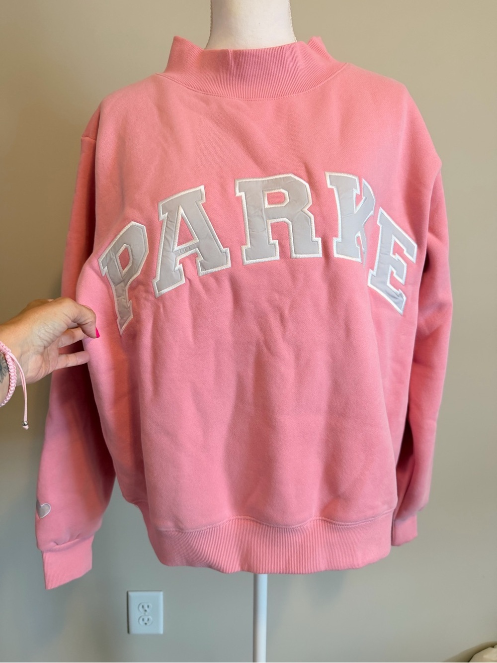 Parke Blush + Lavender Valentines Varsity Mockneck Sweater limited edition S/m - Picture 7 of 13